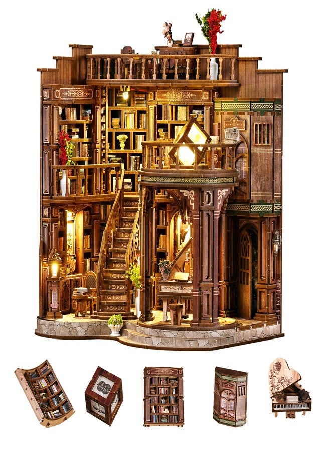 OZJAY Book Nook Kit - DIY Miniature House Kit for Bookshelf, Miniature Kit for Adults, Booknook Tiny House Decor 3D Wooden Puzzle, Craft Kits for Family Friends Birthday Christmas, Dreamy Book Hall - Image 1
